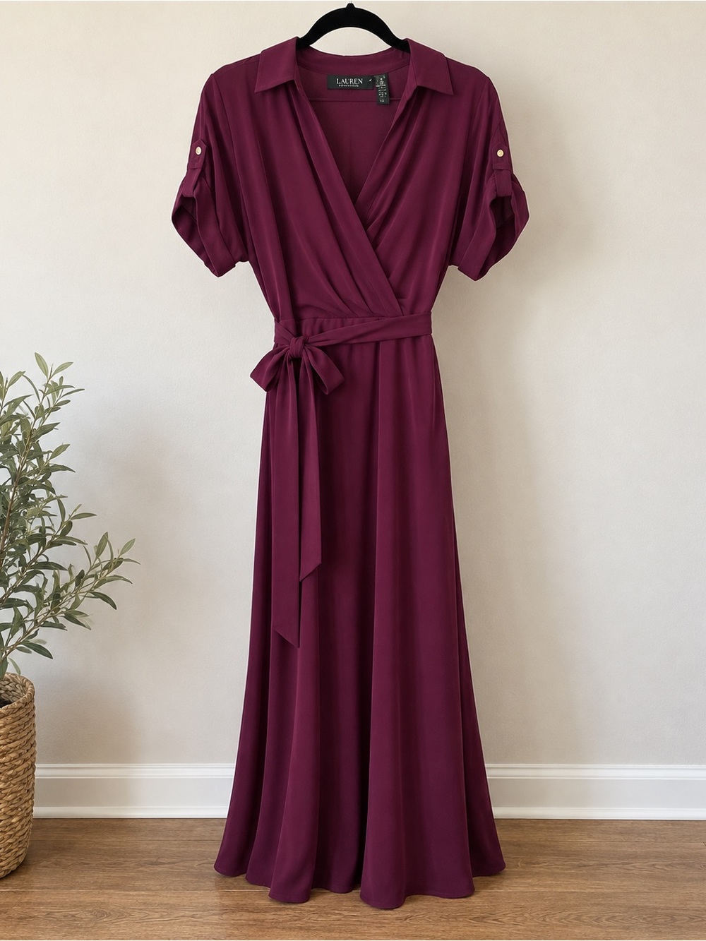 Lauren Ralph Lauren Deep Plum Belted Crepe Dress